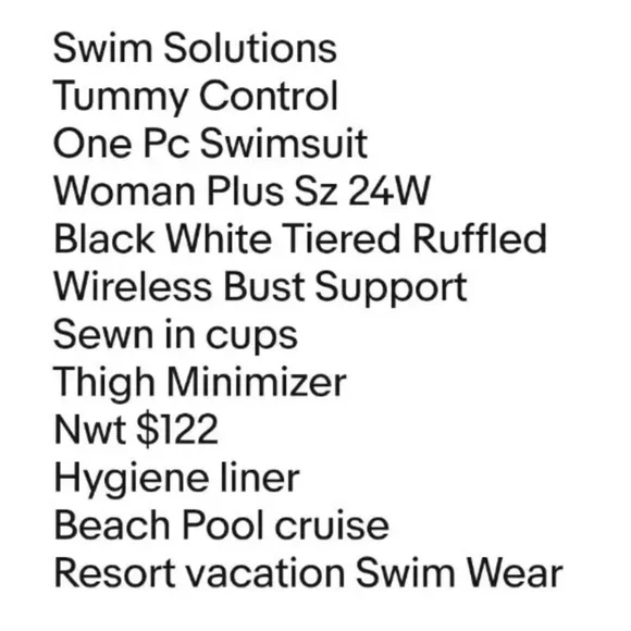 Swim Solutions Tummy Control V-neck One Pc Swimsuit Woman Plus 24W Black Tiered - Picture 10 of 11